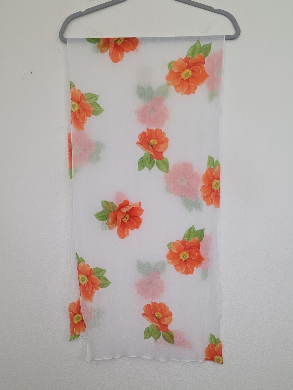 Orange, White & Green Floral  Rectangular Scarf 61" X 14.5"